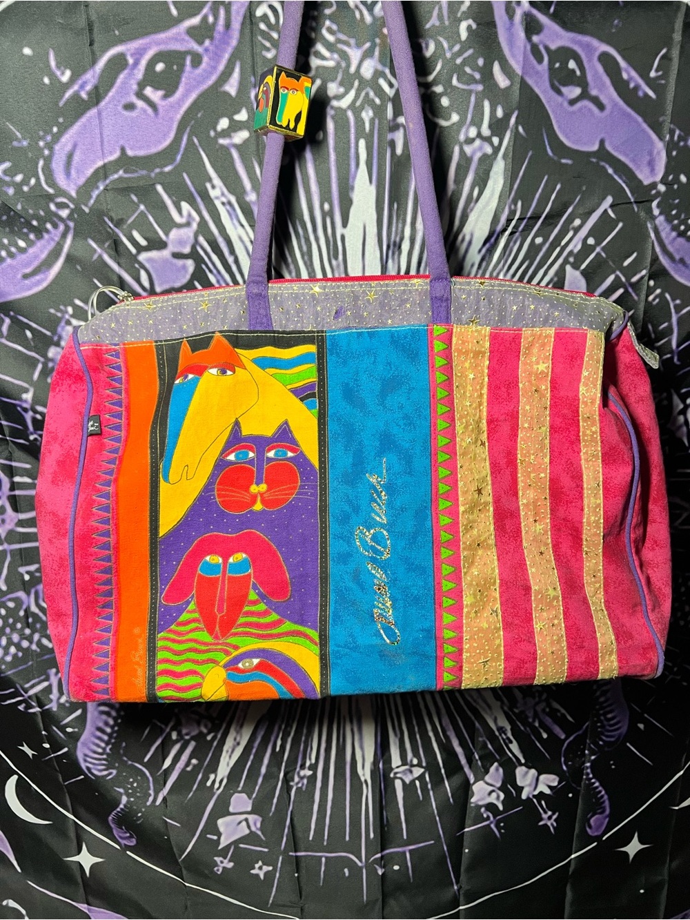 Laurel, Birch vintage Colorful Animal-Print weekend Bag - Purple, Pink, Blue